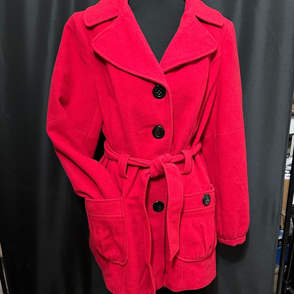 Style & Co. Vibrant Red Wool Trench Coat Stay Super Warm!